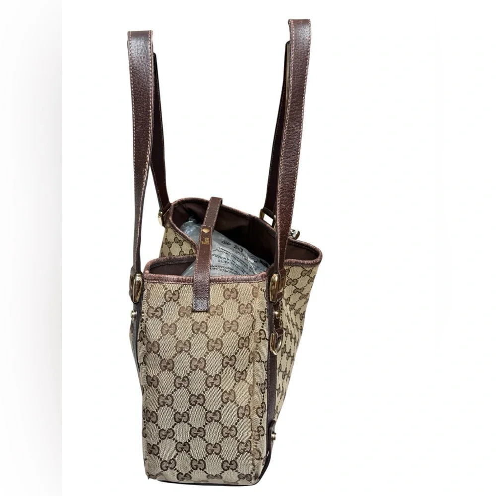 Gucci GG Canvas Brown Leather Trim Shoulder Tote Bag Gold-tone Hardware - Picture 3 of 13